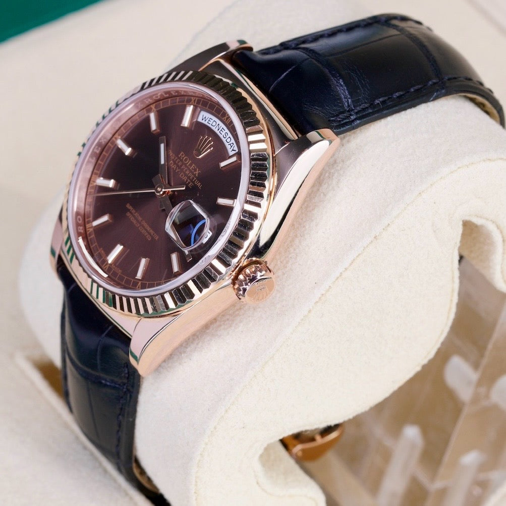 Rolex Day-Date 118135 “CHOCOLATE” Brown Dial Rose Gold Leather Strap 36mm