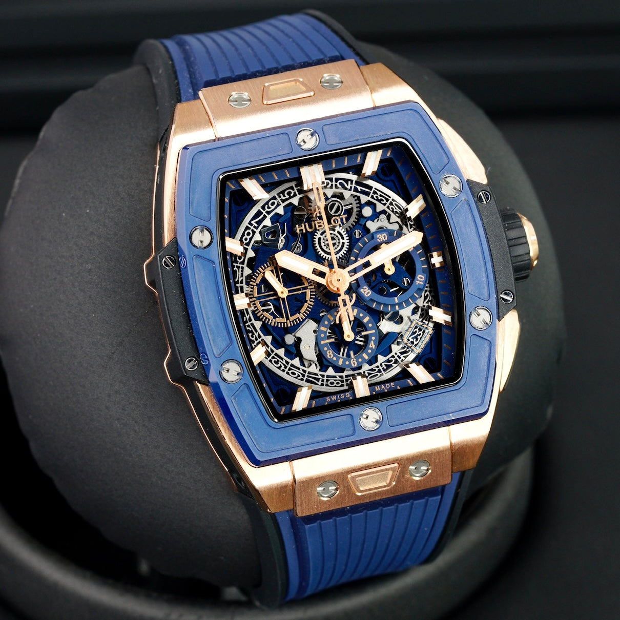 Hublot Spirit Of Big Bang 642.OL.7180.RX Skeleton Dial King Gold Blue Rubber Strap 42mm