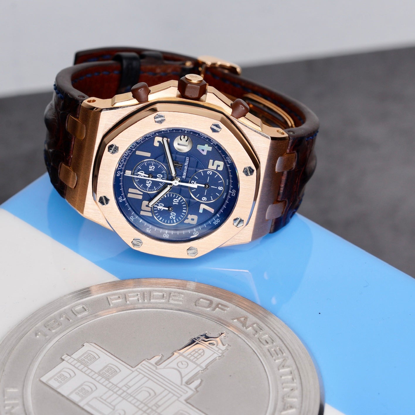 Audemars Piguet Royal Oak Offshore 26365OR.OO.D801CR.01 “PRIDE OF ARGENTINA” Deep Blue Dial Rose Gold Leather Strap 42mm