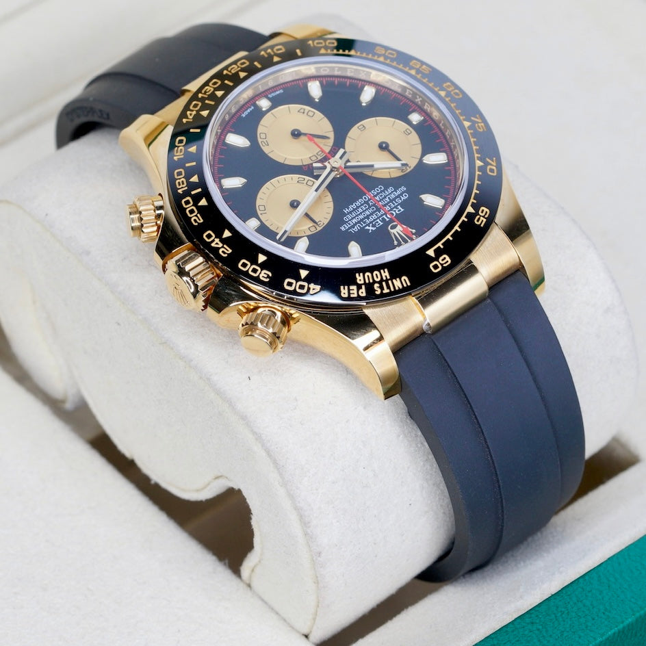 Rolex Daytona 116518LN “PAUL NEWMAN” Black Dial Yellow Sub Dials Yellow Gold Oysterflex 40mm 2018