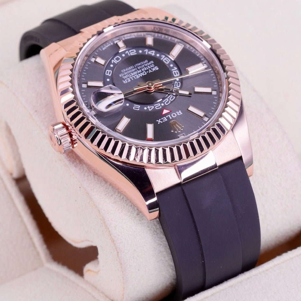 Rolex Sky-Dweller 326235 Rhodium Dial Rose Gold Oysterflex 42mm