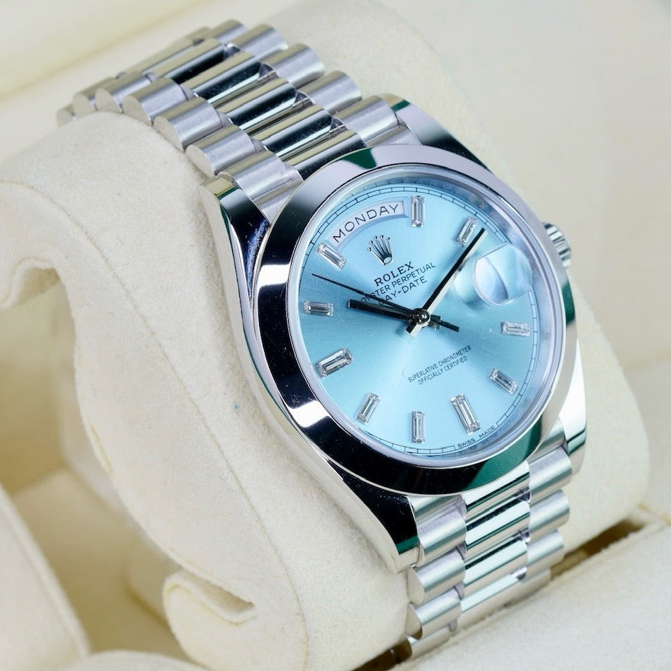 Rolex Day-Date 228206 “ICE BLUE” Ice Blue Baguette Dial Platinum 40mm 2018