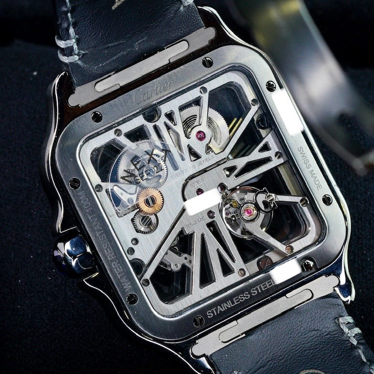 Cartier NEW OLD STOCK Santos De Cartier WHSA0009 Skeleton Black Stainless Steel Leather Strap 39.8mm 2020