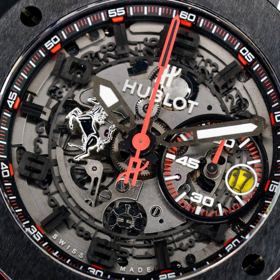 Hublot Big Bang 401.CX.0123.VR “FERRARI” Skeleton Dial Ceramic Leather Strap 45mm