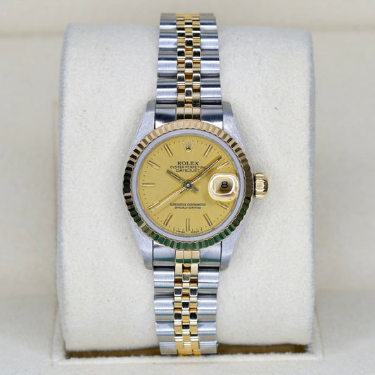 Rolex Lady-Datejust 69173 Champagne Stick Dial Two-Tone Yellow Gold & Steel Jubilee 26mm
