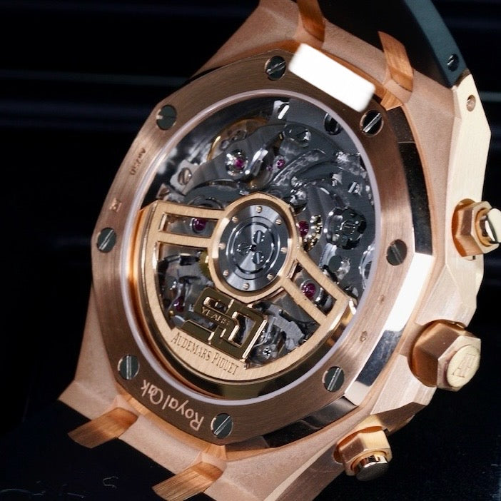 Audemars Piguet Royal Oak 26240OR.OO.D002CR.01 “50th ANNIVERSARY” Black Dial Black Rubber Rose Gold Chronograph Leather Strap 41mm 2022