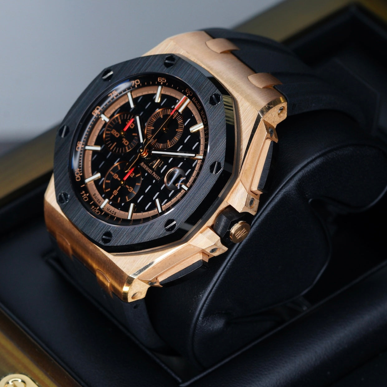 Audemars Piguet Royal Oak Offshore 26401RO.OO.A002CA.02 Black Dial Red Accents Rose Gold Chronograph 44mm