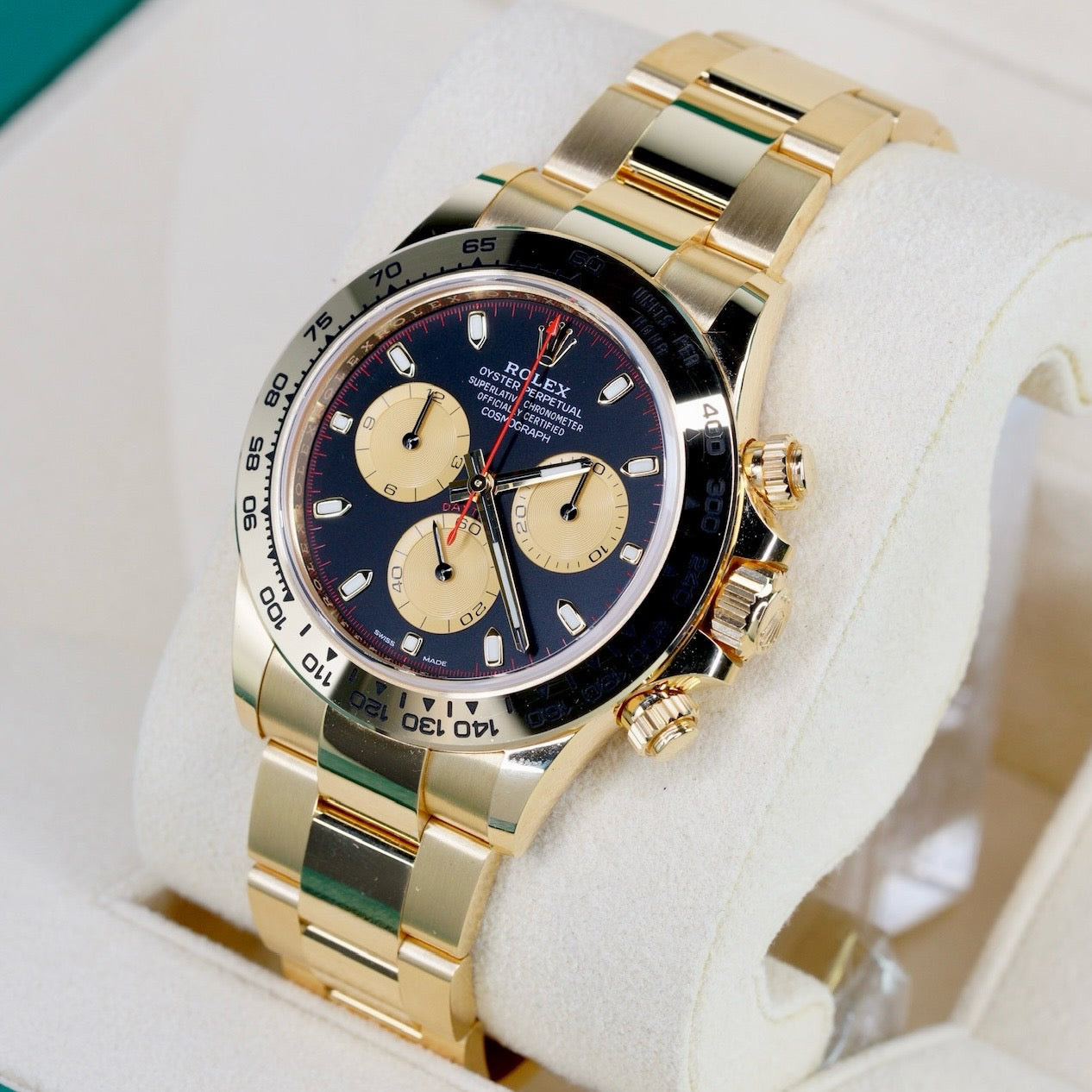 Rolex NEW OLD STOCK Daytona 116508 “PAUL NEWMAN” Black Dial Red Accents Champagne Subdials Yellow Gold 40mm 2023