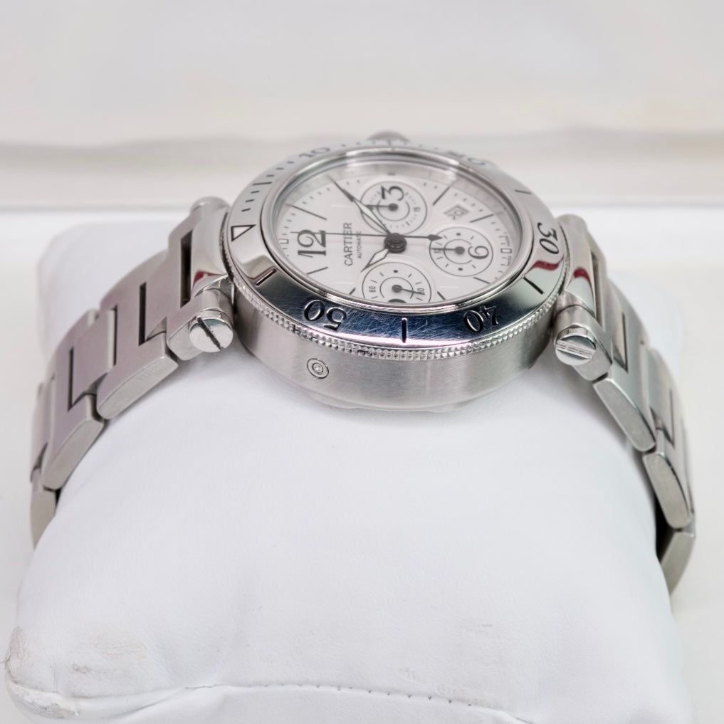 Cartier Pasha Seatimer W31089M7 / 2995 Chronograph White Dial Stainless Steel 42mm