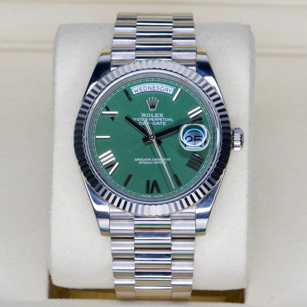 Rolex Day-Date 228239 “OLIVE” Green Olive Roman Dial White Gold President 40mm 2016