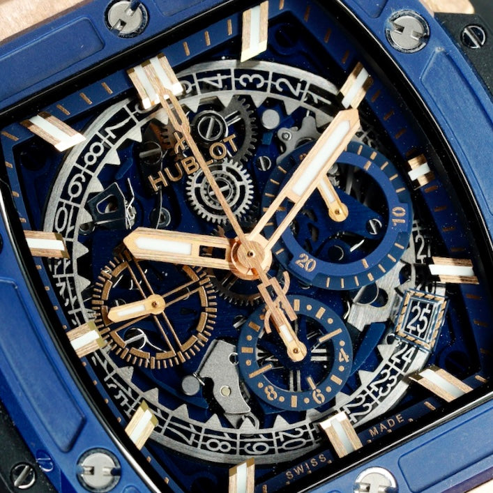 Hublot Spirit Of Big Bang 642.OL.7180.RX Skeleton Dial King Gold Blue Rubber Strap 42mm
