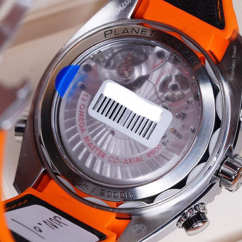 Omega Seamaster 215.32.46.51.01.001 “PLANET OCEAN” Black Dial Orange Accents  Stainless Steel Chronograph