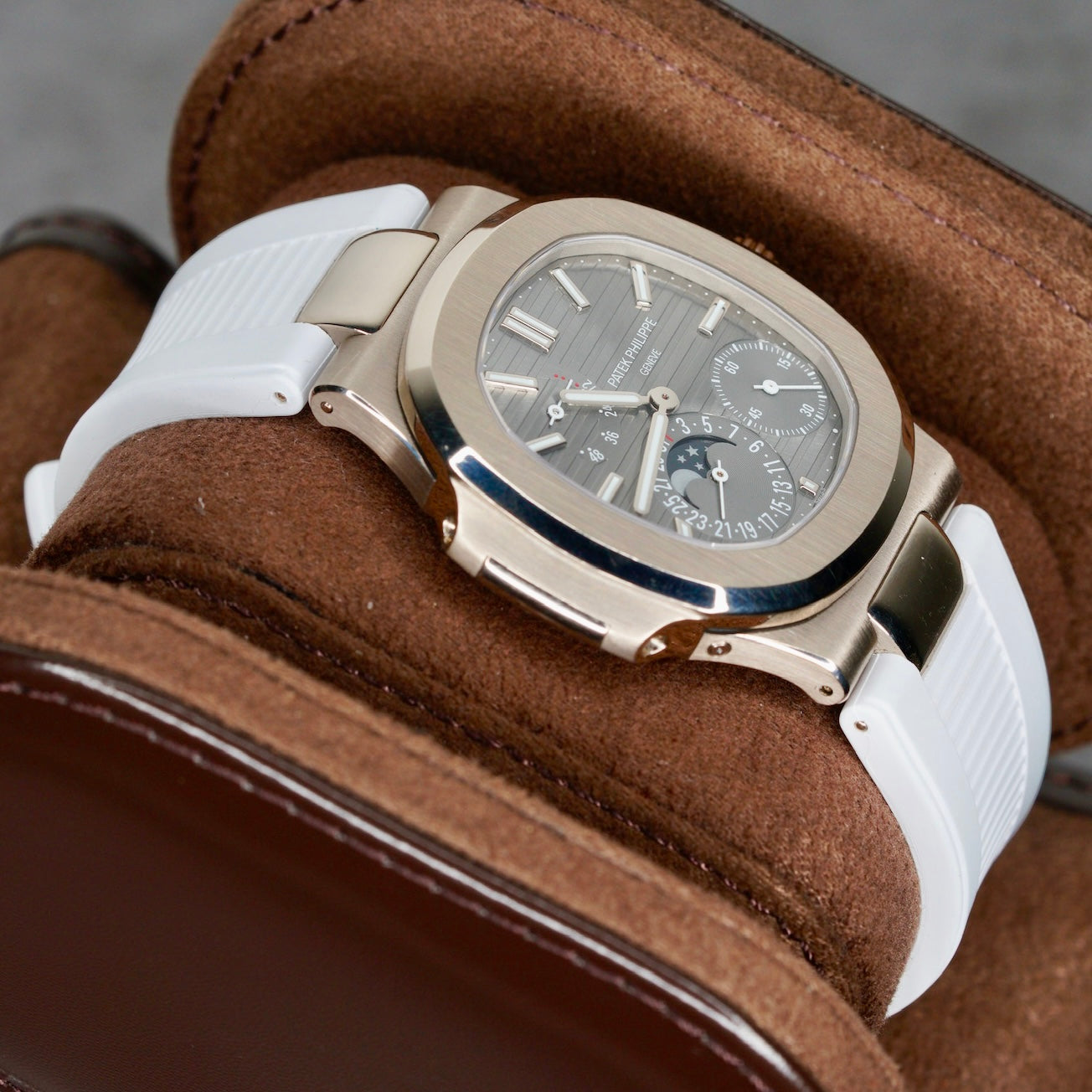 Patek Philippe Nautilus 5712G-001 Grey Dial White Gold Leather Strap 2021