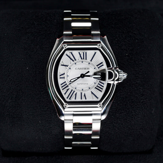Cartier NEW 2026 Roadster WSRDPP19 M White Dial Blue Accents Stainless Steel