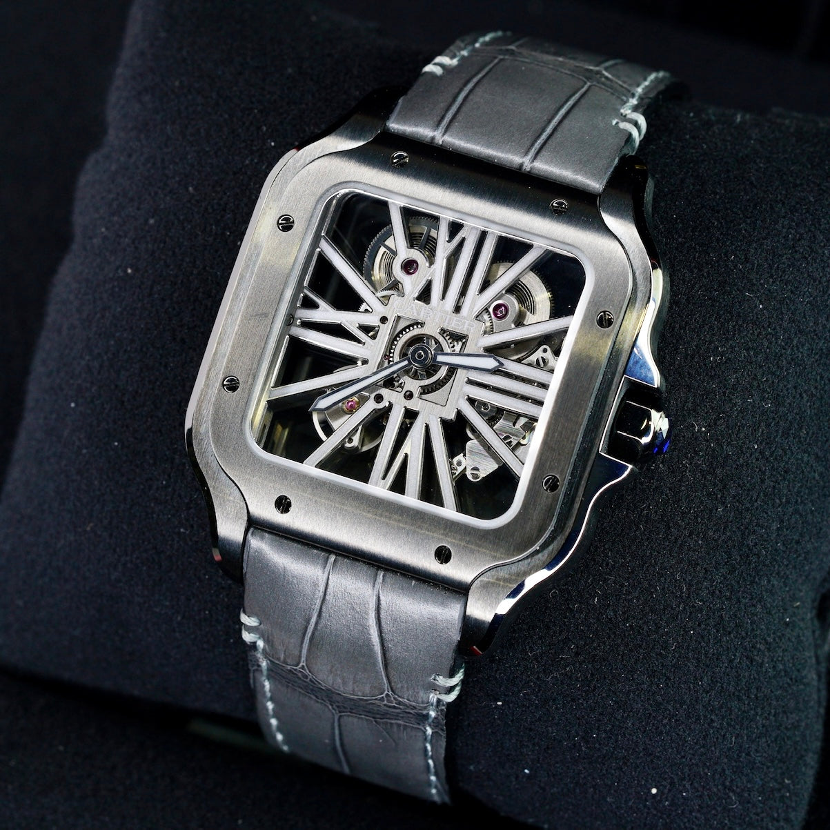 Cartier NEW OLD STOCK Santos De Cartier WHSA0009 Skeleton Black Stainless Steel Leather Strap 39.8mm 2020