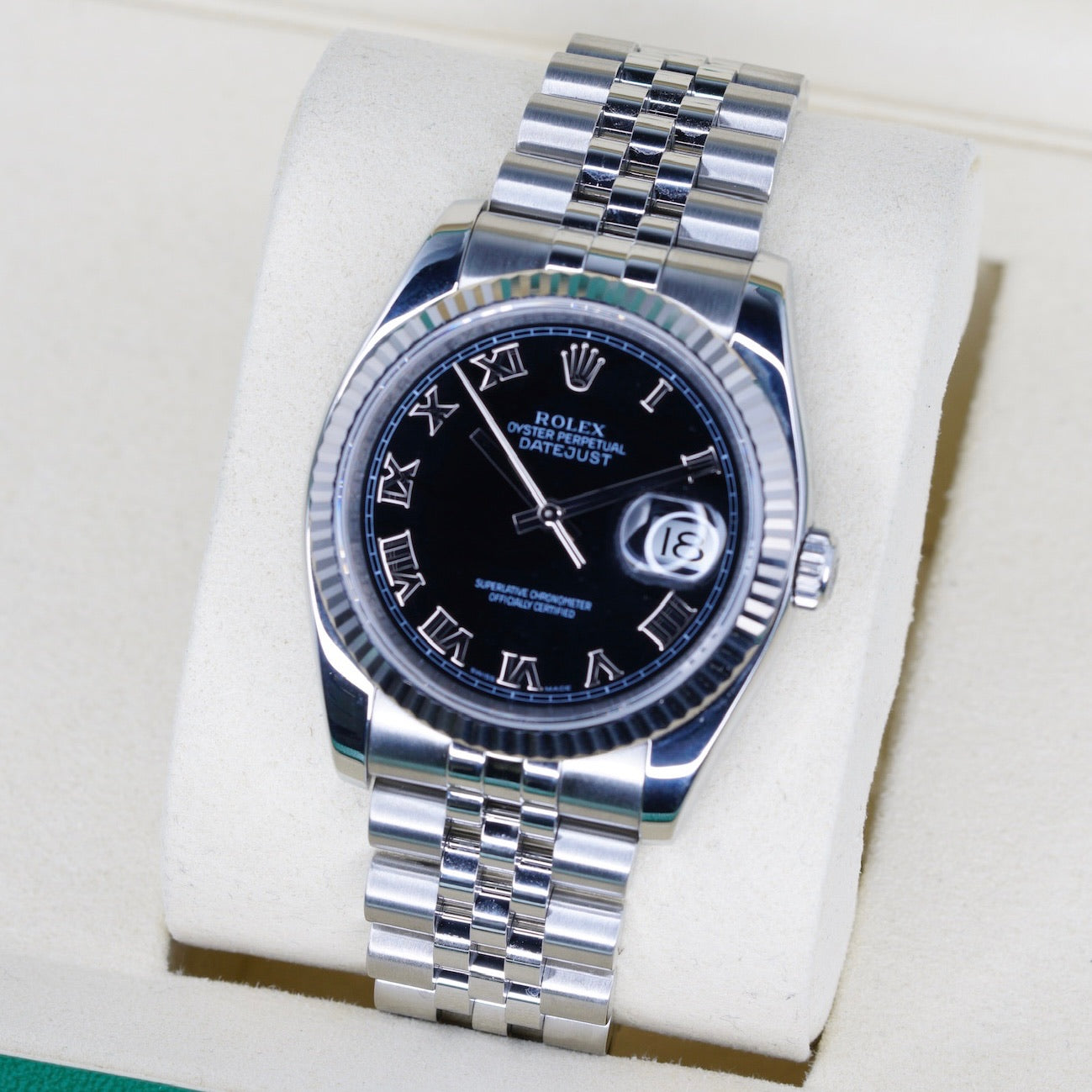 Rolex Datejust 116234 Black Roman Dial Stainless Steel Jubilee 36mm