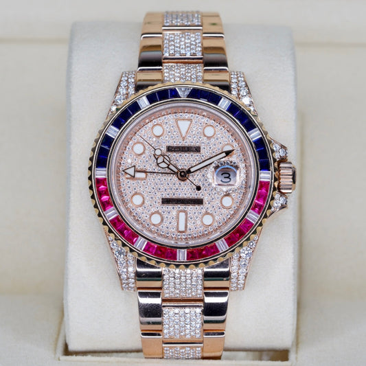 Rolex GMT-Master II 126715CHNR “ALMOST SARU” Aftermarket Diamond Set Rose Gold 40mm 2020