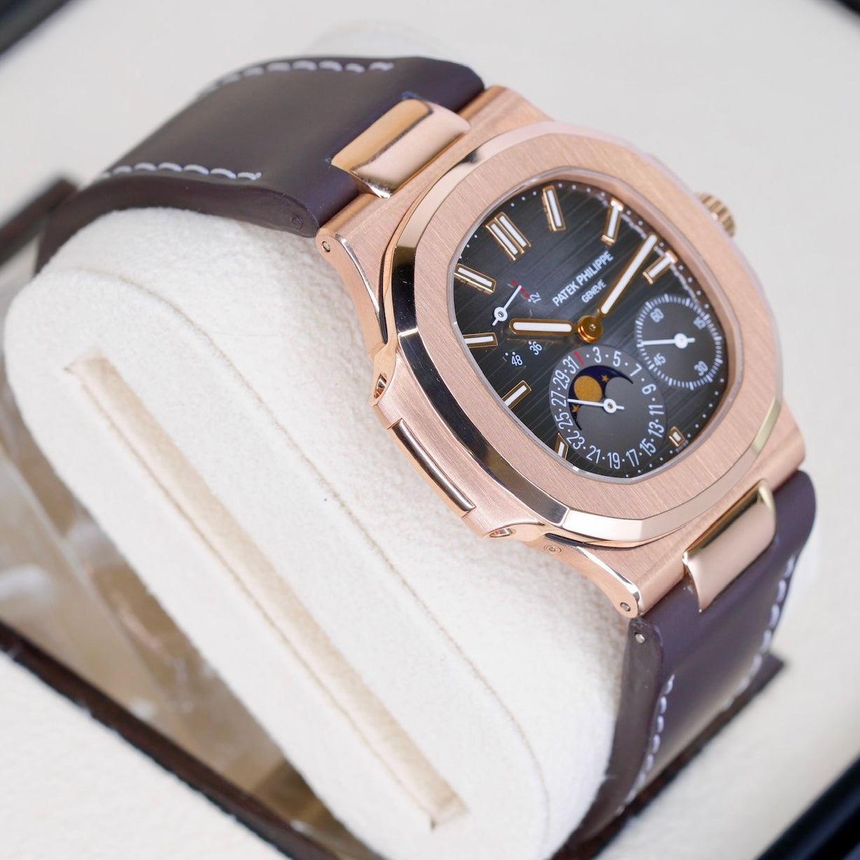 Patek Philippe Nautilus 5712R-001 Moon Phase Dial Rose Gold Leather Strap 2019