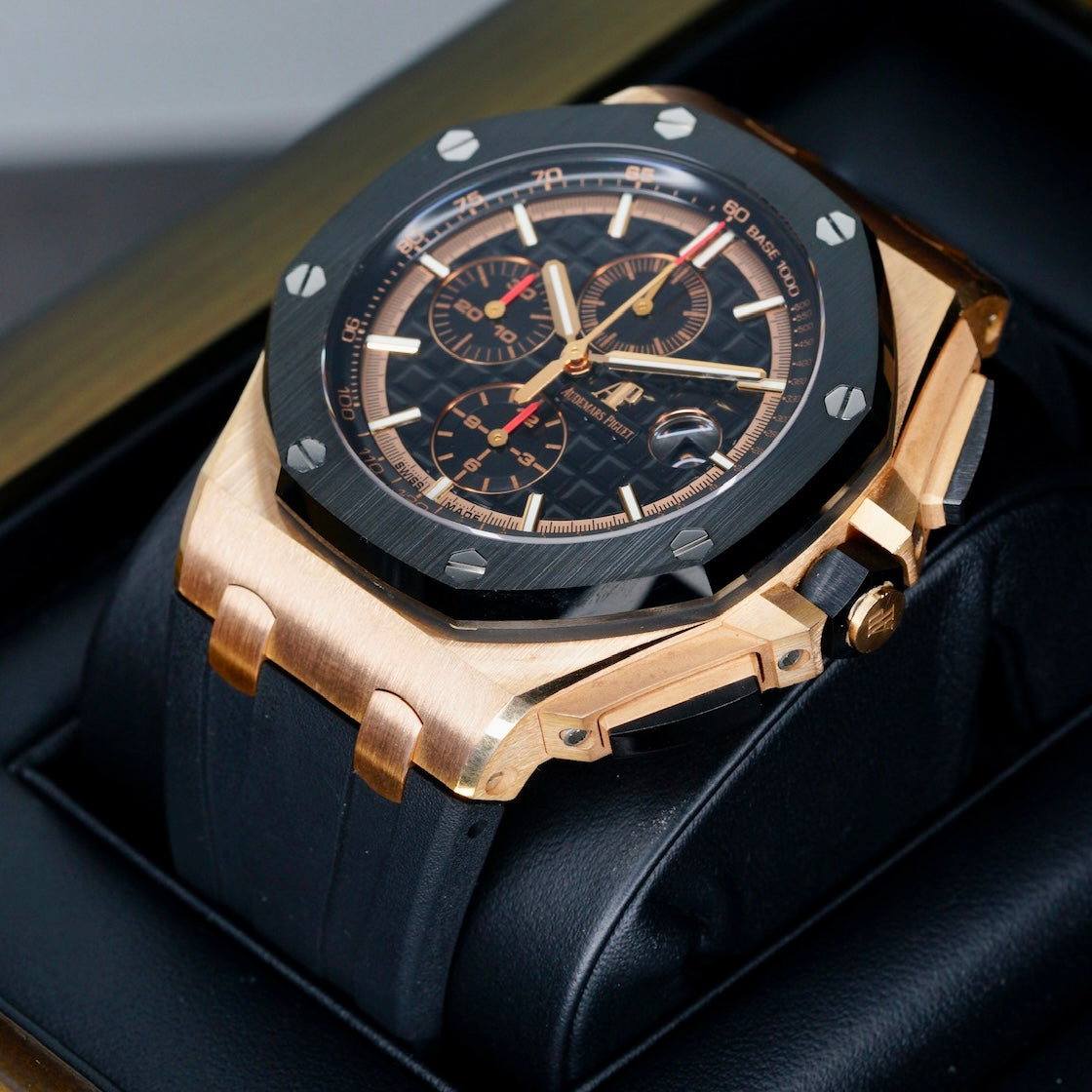 Audemars Piguet Royal Oak Offshore 26401RO.OO.A002CA.02 Black Dial Red Accents Rose Gold Chronograph 44mm