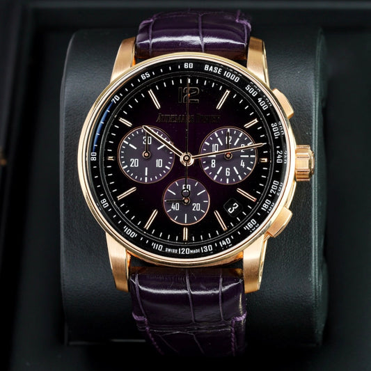 Audemars Piguet Code 11.59 26393OR.OO.A002KB.02 Smoked Lacquered Purple Dial  Rose Gold Purple Leather Strap 41mm