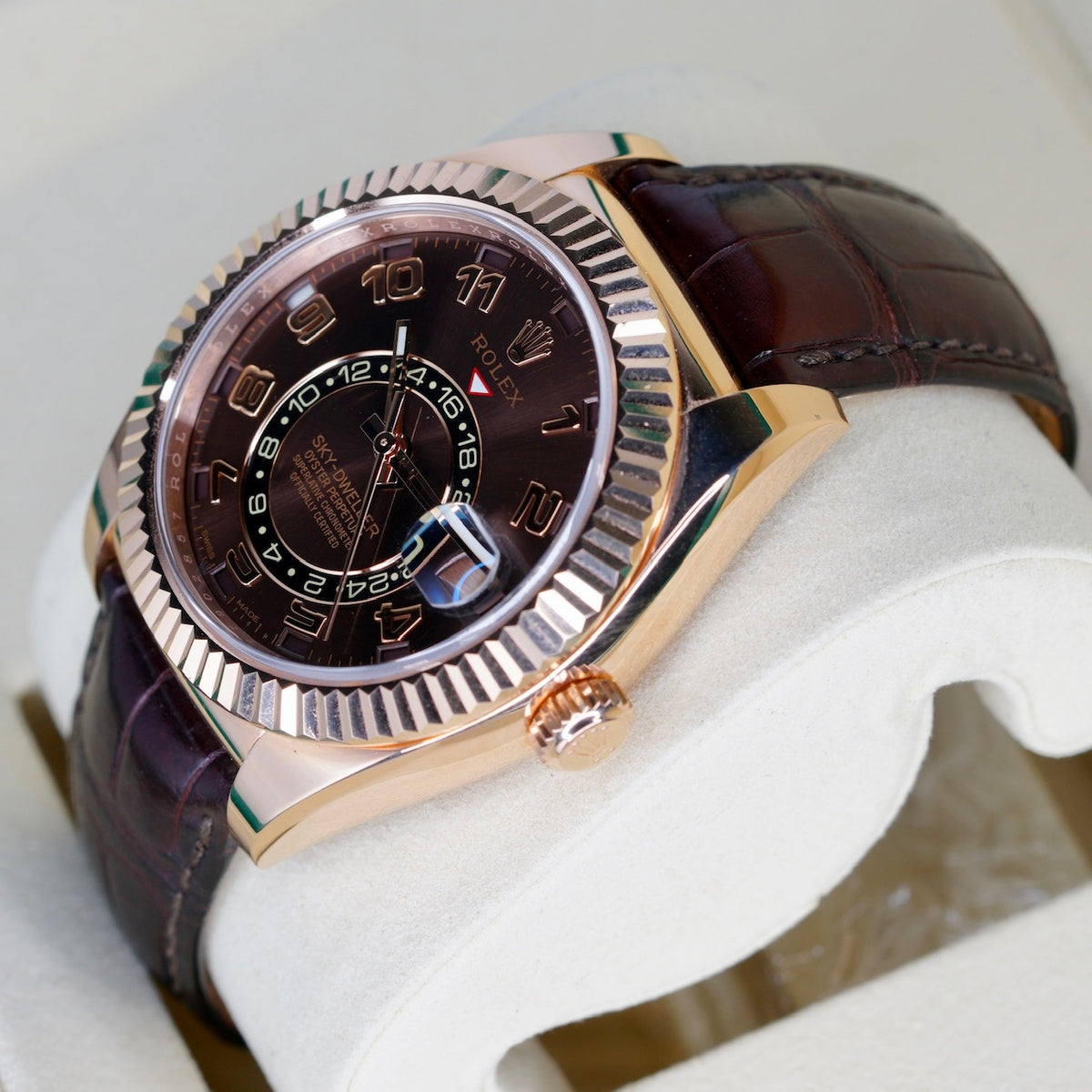 Rolex Sky-Dweller 326135 “CHOCO ARABIC” Brown Arabic Dial Rose Gold Leather Strap 42mm