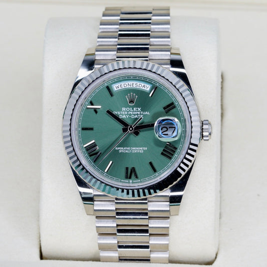 Rolex Day-Date 228239 “OLIVE” Green Olive Roman Dial White Gold President 40mm 2025