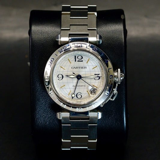 Cartier Pasha Gmt 2377 White Dial Stainless Steel