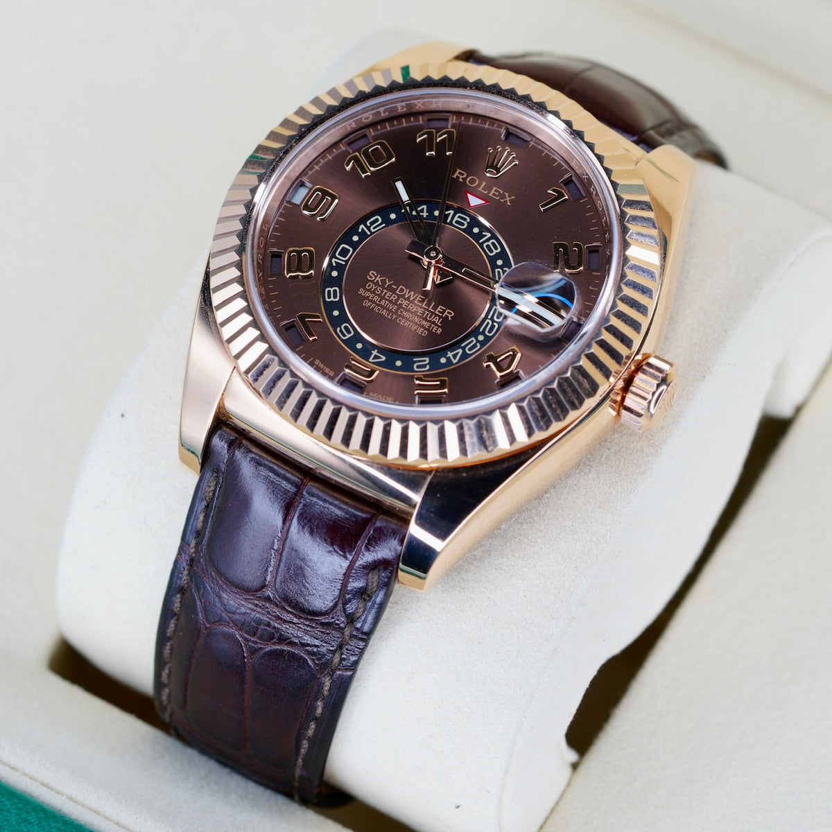 Rolex Sky-Dweller 326135 “CHOCO ARABIC” Brown Arabic Dial Rose Gold Leather Strap 42mm