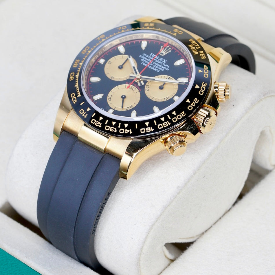 Rolex Daytona 116518LN “PAUL NEWMAN” Black Dial Yellow Sub Dials Yellow Gold Oysterflex 40mm 2018