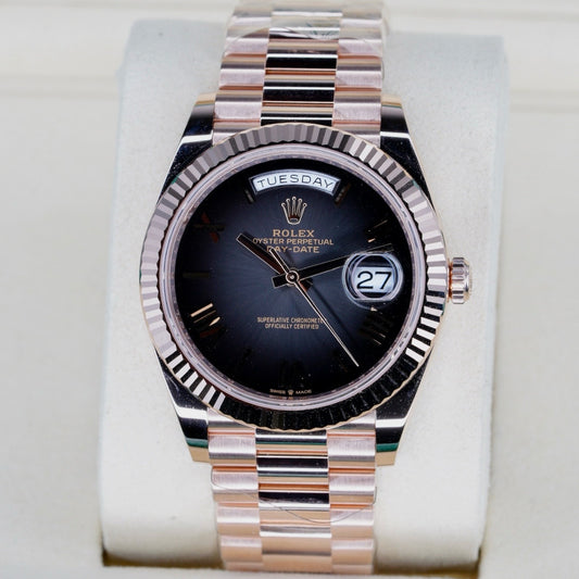 Rolex NEW 2026 Day-Date 228235 “SMOKED” Black Roman Smoked Dial Rose Gold President 40mm