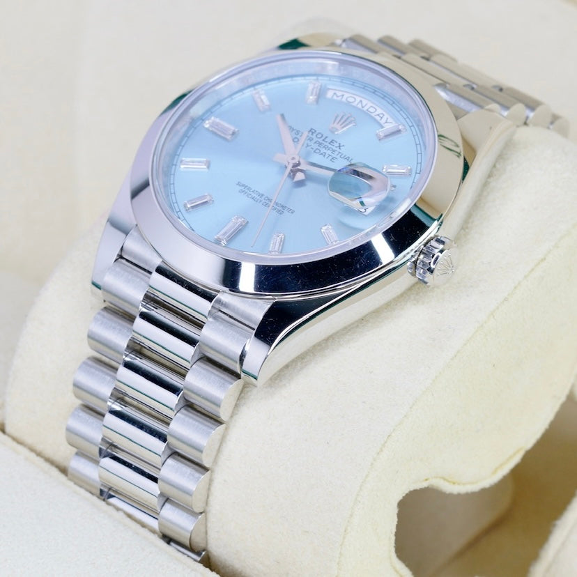 Rolex Day-Date 228206 “ICE BLUE” Ice Blue Baguette Dial Platinum 40mm 2018