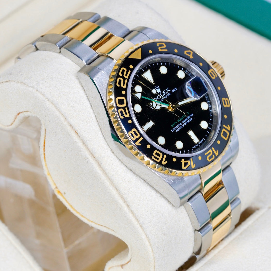 Rolex GMT-Master II 116713LN Black Dial Green Arrow Two-Tone Yellow Gold & Steel 40mm