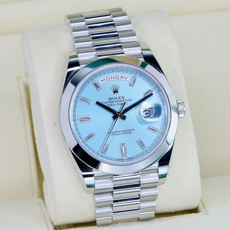Rolex Day-Date 228206 “ICE BLUE” Ice Blue Baguette Dial Platinum 40mm 2018