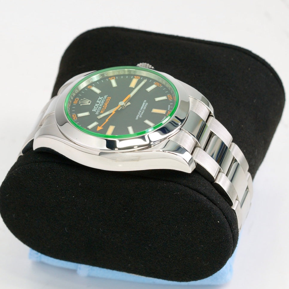 Rolex Milgauss 116400GV Black Dial Green Crystal Stainless Steel 40mm