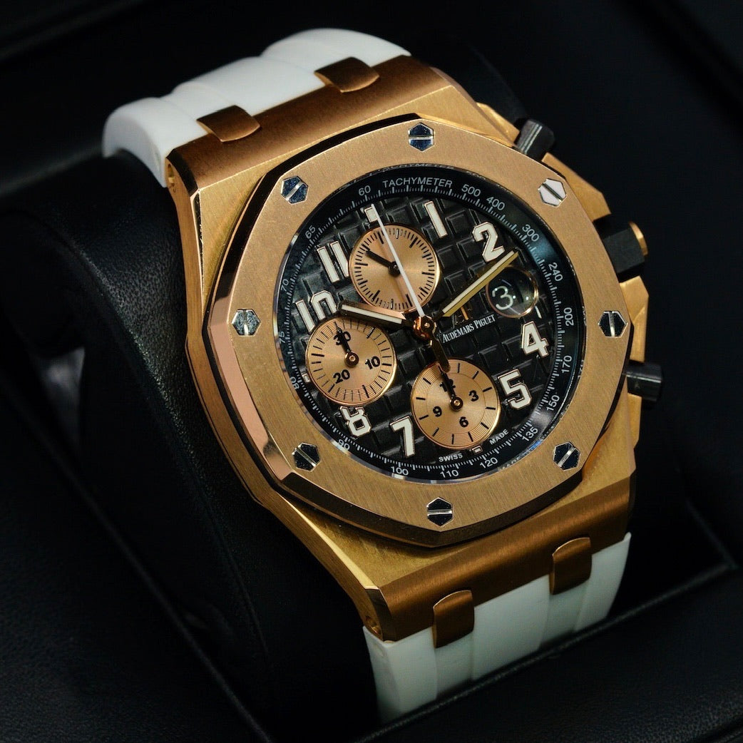 Audemars Piguet Royal Oak Offshore Chronograph 26470OR.OO.A002CR.02 “HALF BRICK” Black Dial Rose Gold Leather Strap 42mm