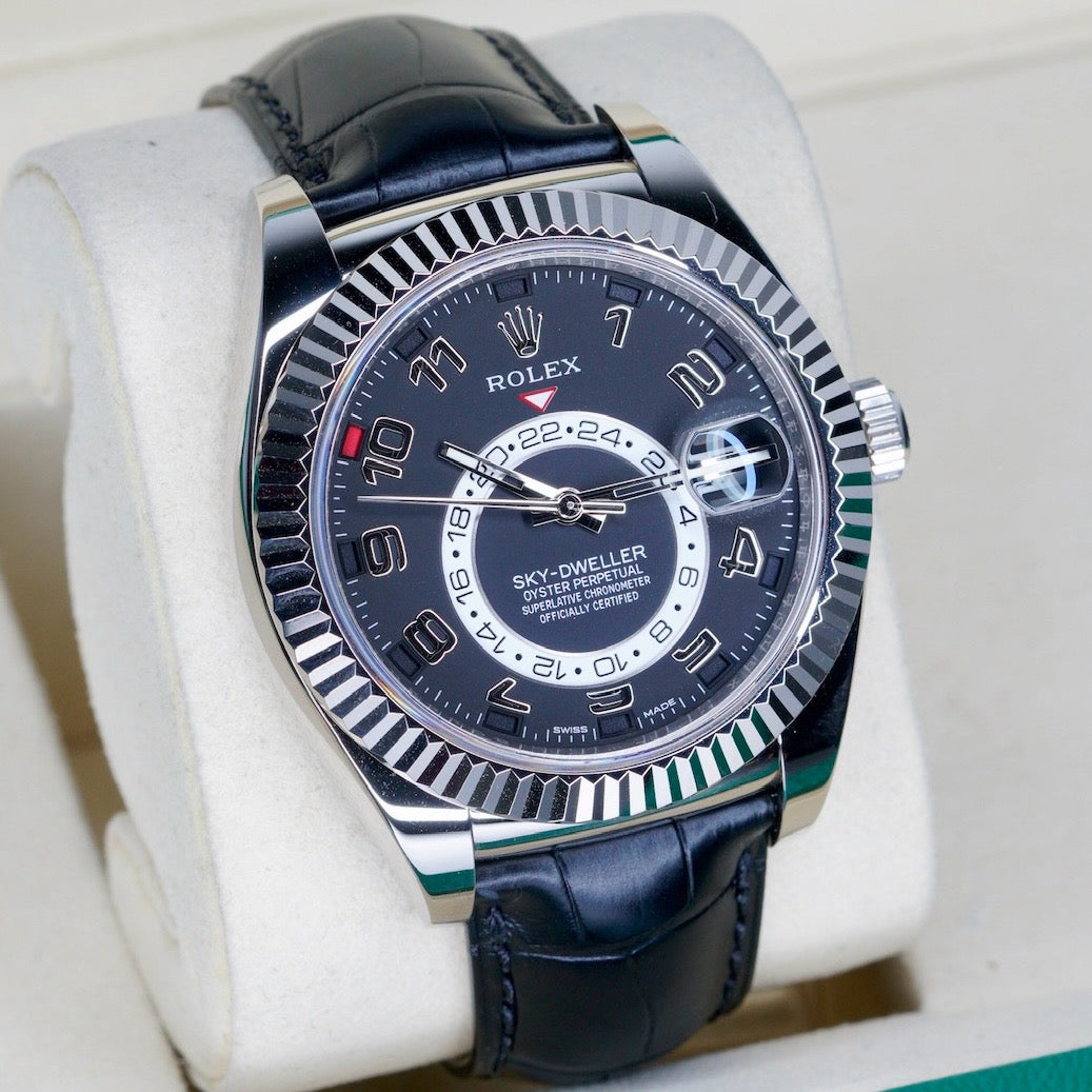 Rolex Sky-Dweller 326139 Black Arabic Dial White Gold Leather Strap 42mm
