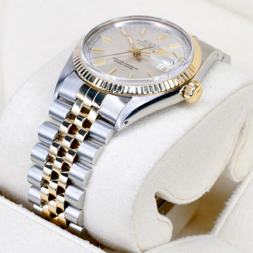 Rolex Datejust 16233 Silver Stick Dial Two-Tone Yellow Gold & Steel 36mm