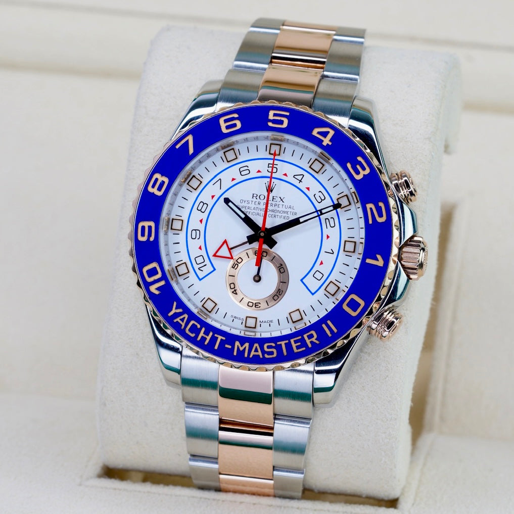 Rolex Yacht-Master II 116681 White Dial Blue Hands Two-Tone Rose Gold & Steel 44mm