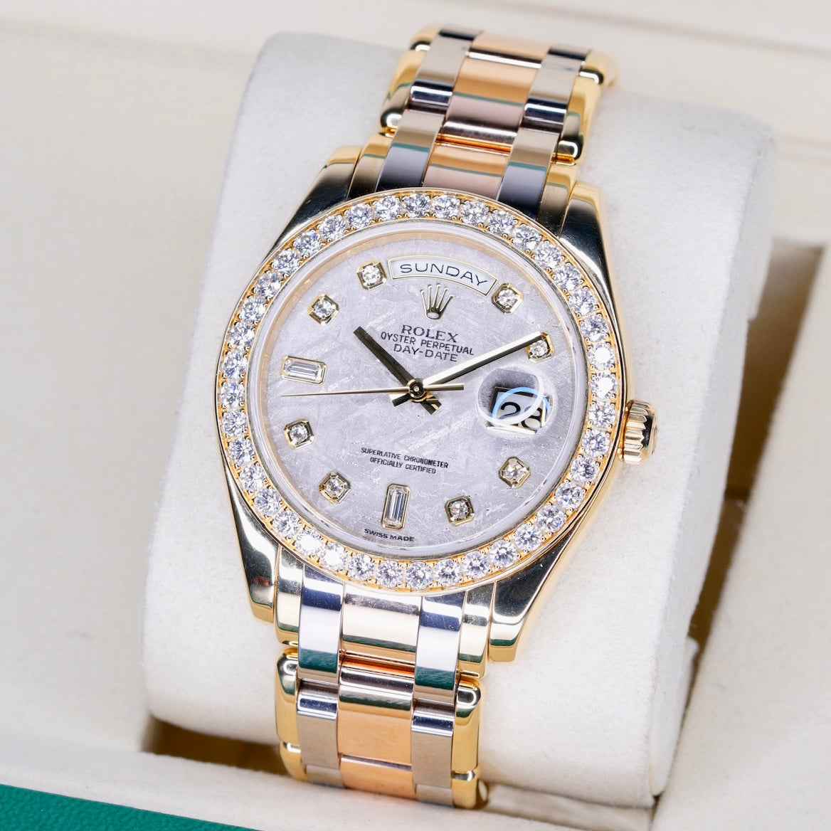 Rolex Day-Date 18948 “MASTERPIECE” Diamond Meteorite Dial Tridor Diamond Bezel