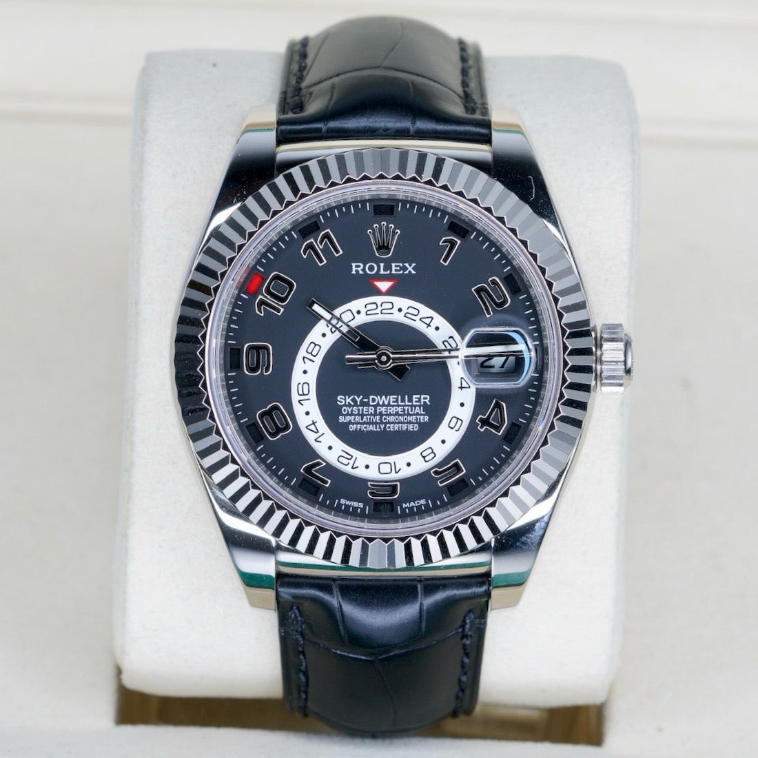 Rolex Sky-Dweller 326139 Black Arabic Dial White Gold Leather Strap 42mm