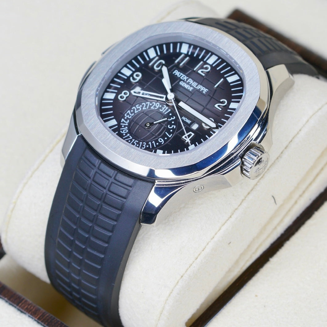 Patek Philippe Aquanaut 5164A-001 “BLACK TRAVEL TIME” Black Smoked Dial Stainless Steel Tropical Strap 40.8mm 2020