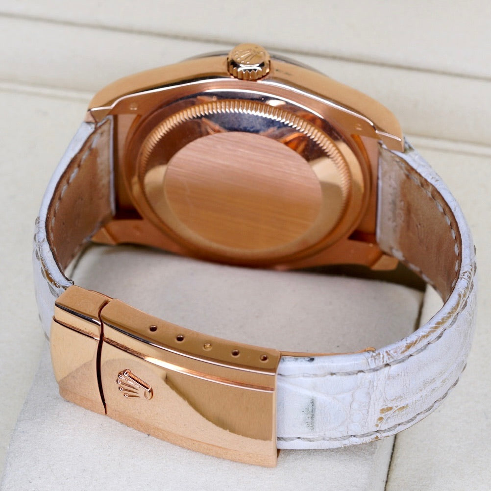 Rolex Datejust 116185 MOP Diamond Dial Rose Gold Leather Strap 36mm