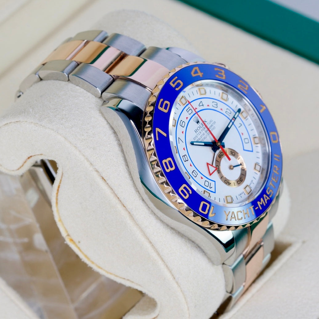 Rolex Yacht-Master II 116681 White Dial Blue Hands Two-Tone Rose Gold & Steel 44mm