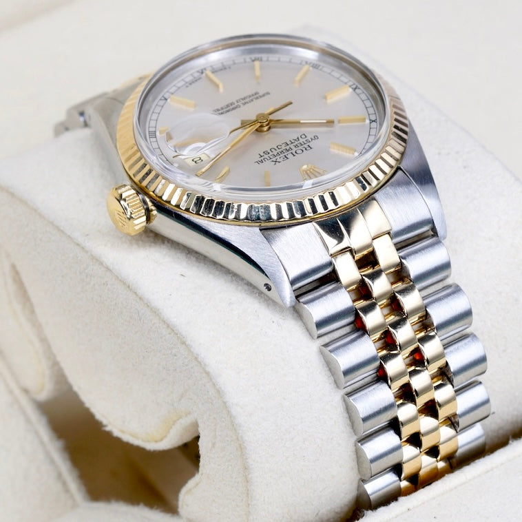 Rolex Datejust 16233 Silver Stick Dial Two-Tone Yellow Gold & Steel 36mm