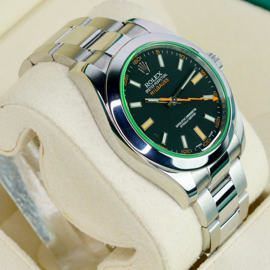Rolex Milgauss 116400GV Black Dial Green Crystal Stainless Steel Oyster 40mm 2015