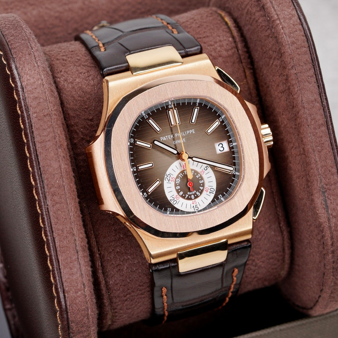 Patek Philippe Nautilus 5980R-001 “BRUN DIAL” Brown Dial Rose Gold Leather Strap 40.5mm 2019