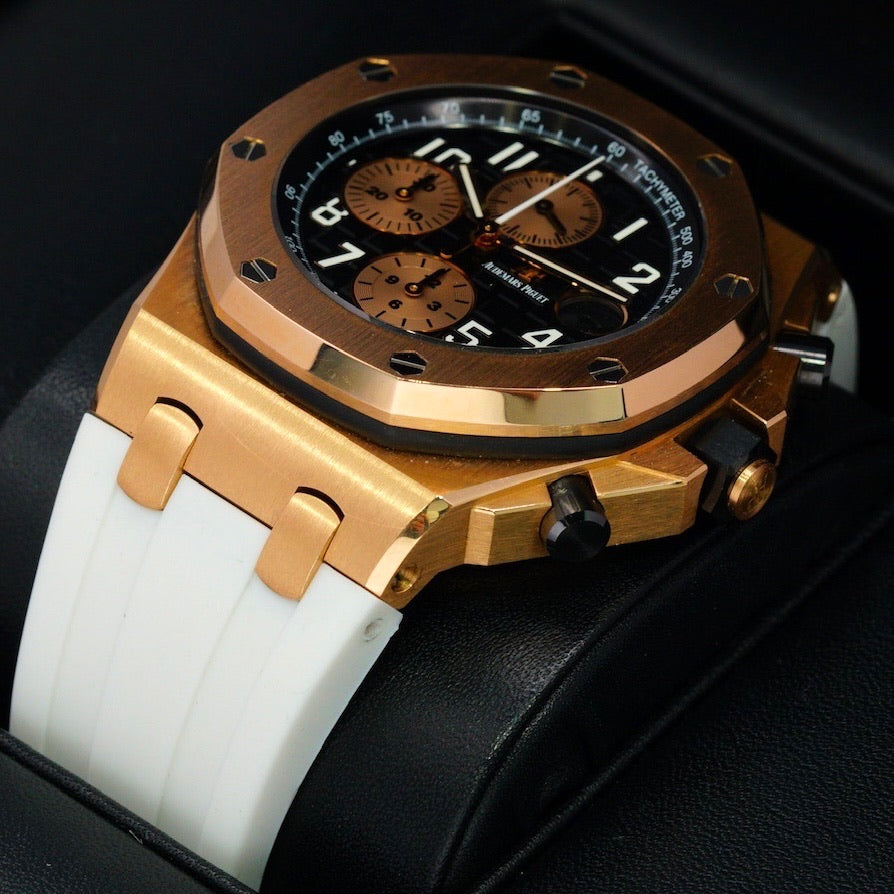 Audemars Piguet Royal Oak Offshore Chronograph 26470OR.OO.A002CR.02 “HALF BRICK” Black Dial Rose Gold Leather Strap 42mm
