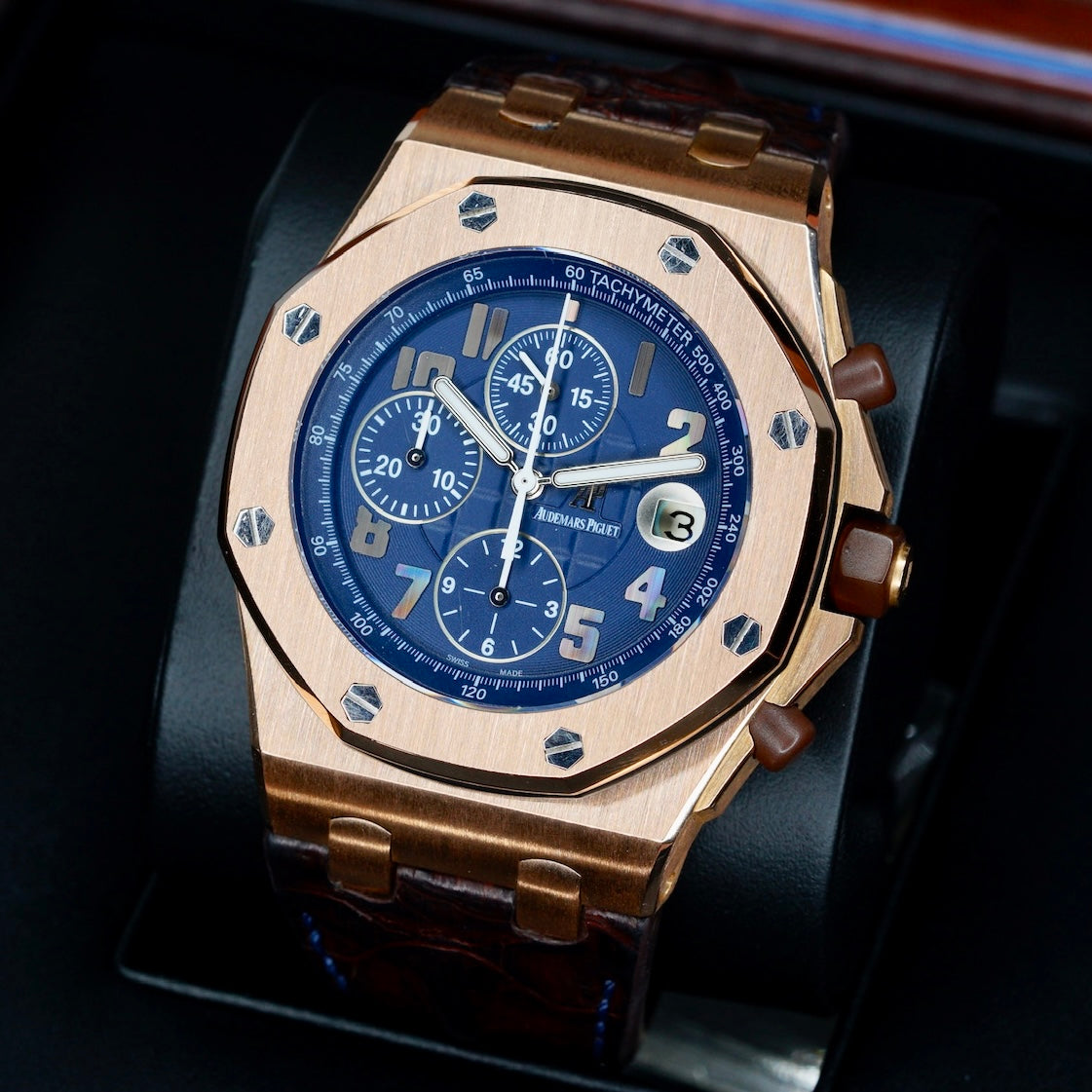 Audemars Piguet Royal Oak Offshore 26365OR.OO.D801CR.01 “PRIDE OF ARGENTINA” Deep Blue Dial Rose Gold Leather Strap 42mm