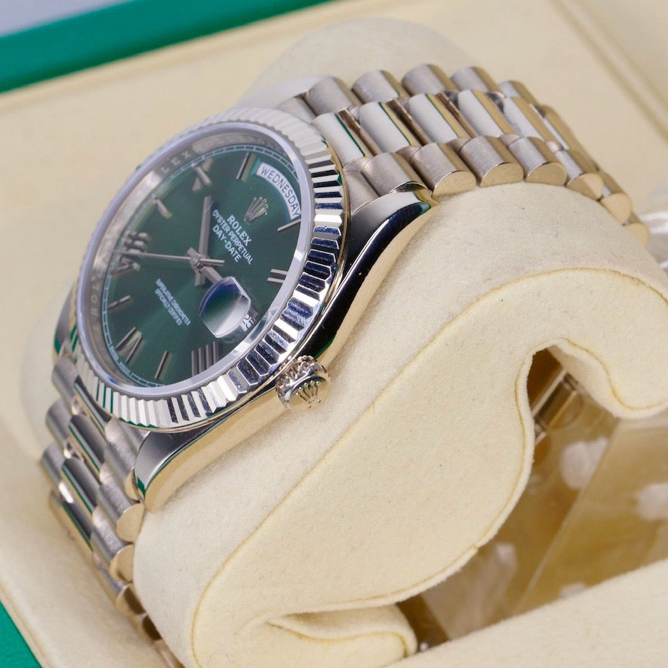 Rolex Day-Date 228239 “OLIVE” Green Olive Roman Dial White Gold President 40mm 2016