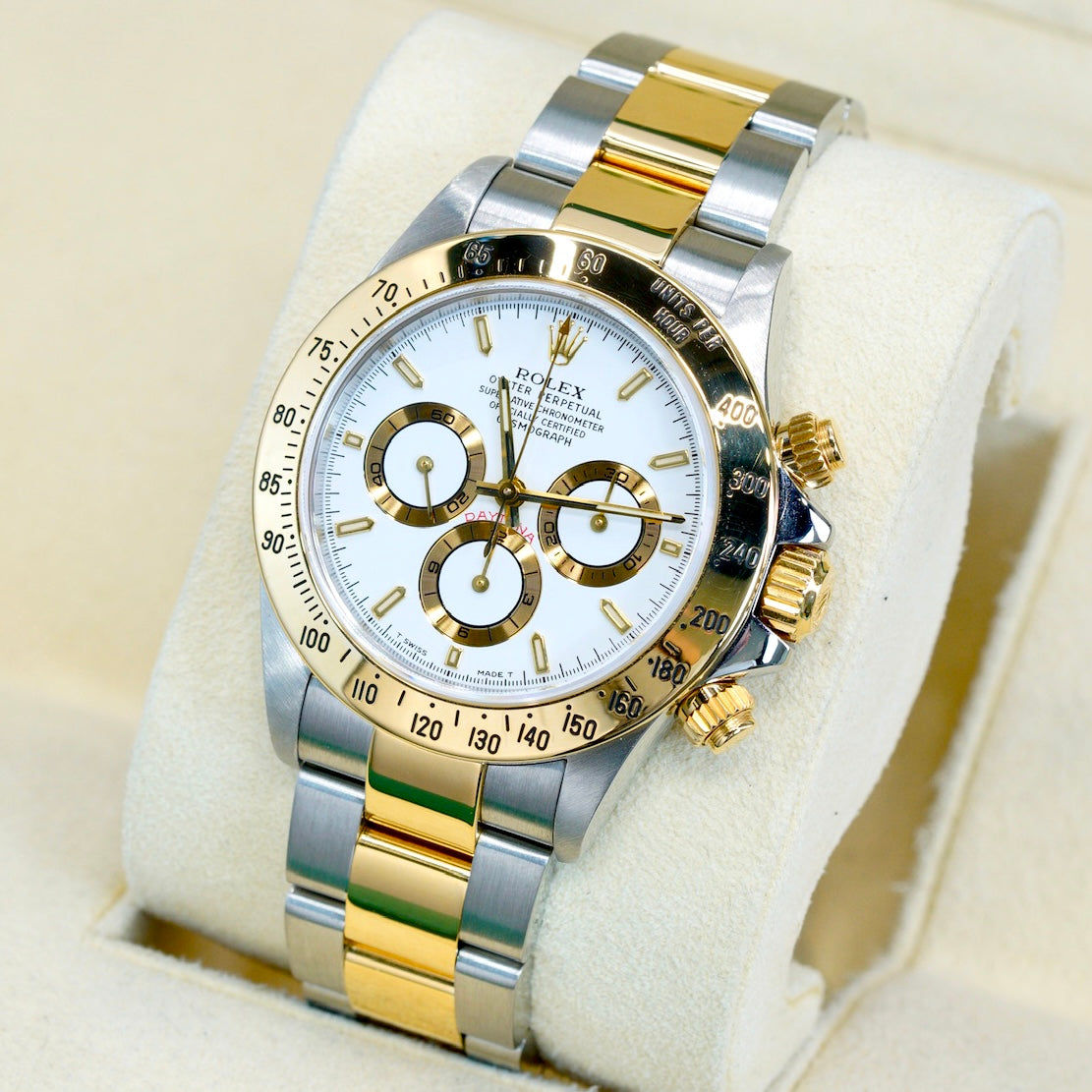 Rolex Daytona 16523 Two-Tone Yellow Gold & Steel White Dial Zenith 40mm